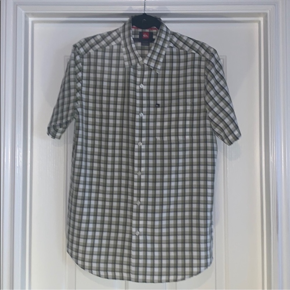 Quiksilver Men’s Green/White Plaid Casual Button Down Shirt M